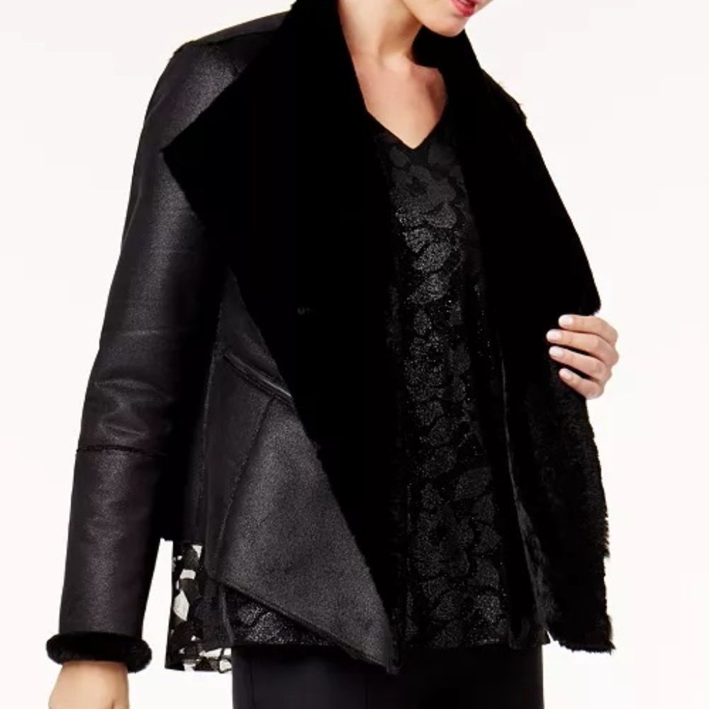 Alfani Faux-Shearling-Lined Moto Jacket